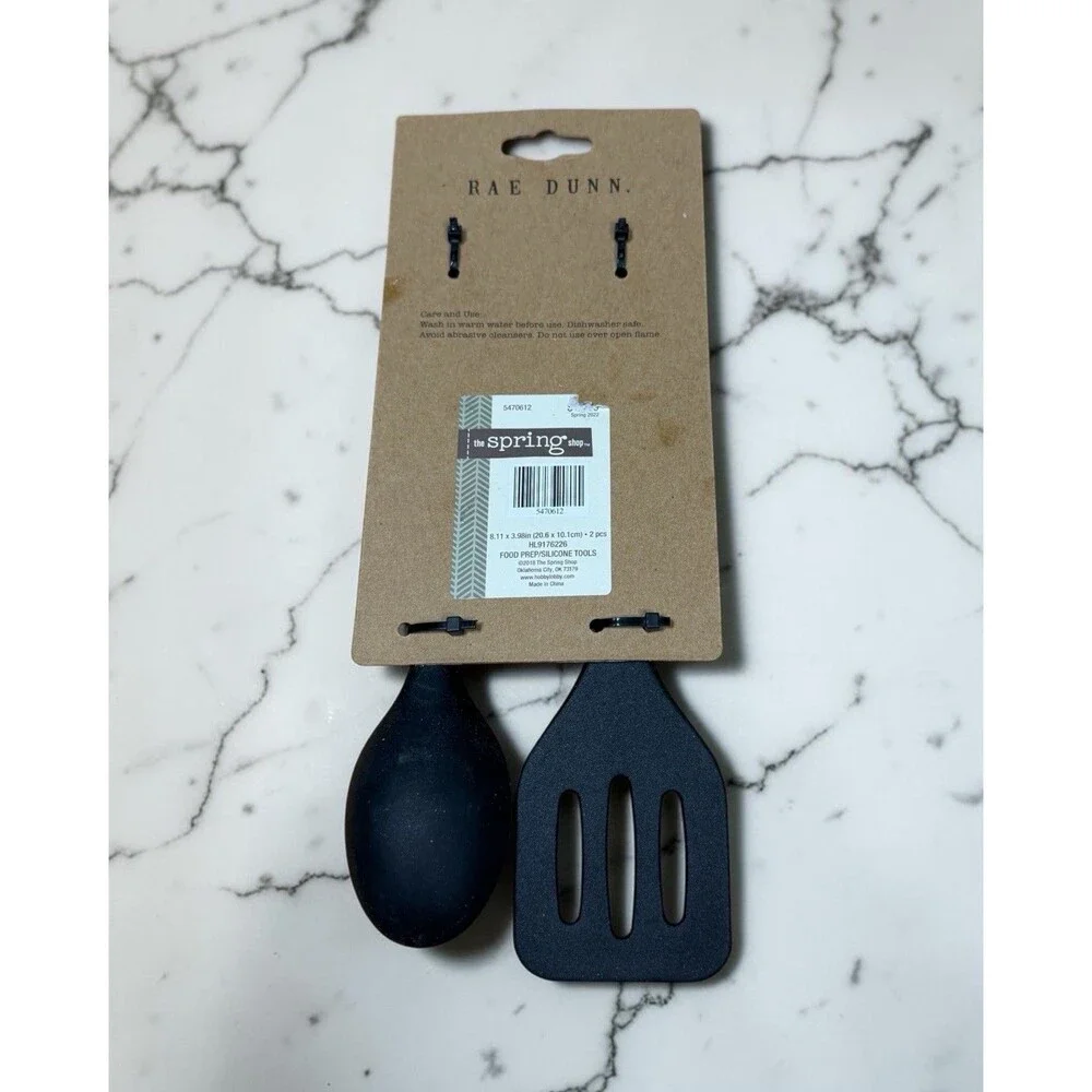 RAE DUNN‎ Mini Spatula Spoon Set STIR FLIP ~ Black Silicone Utensils